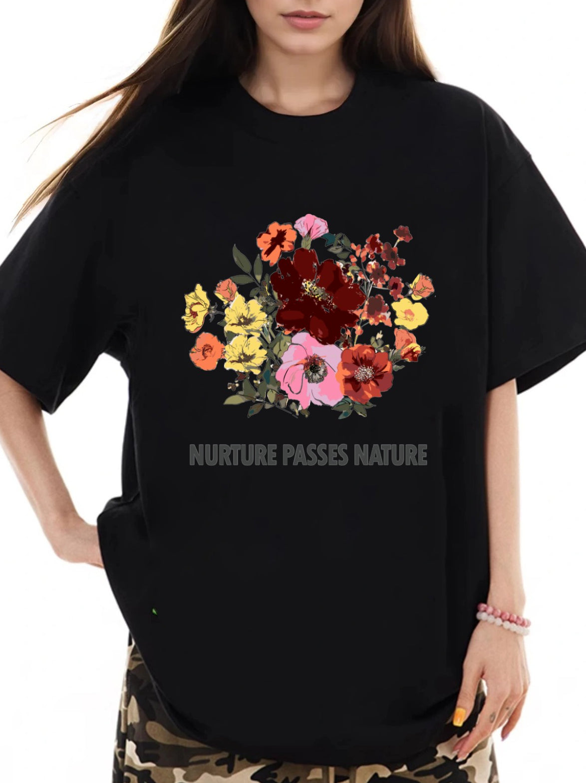 Women Nurture Passes Nature Flower Print Casual T-Shirt