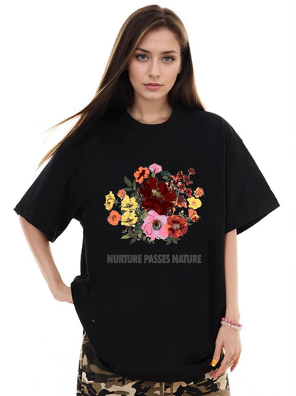 Women Nurture Passes Nature Flower Print Casual T-Shirt