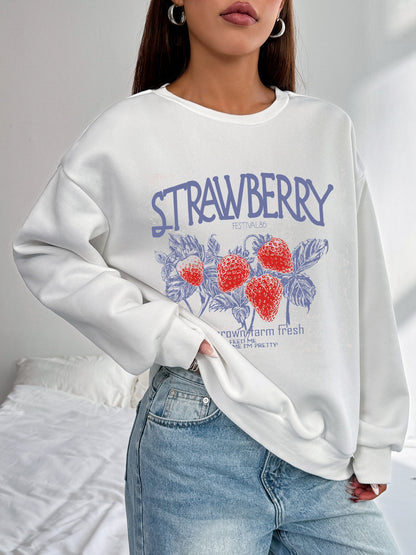 Women Strawberry Printed Long Sleeve Pullover