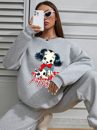 Women Cute Spotted Puppy Print Casual Sweatshirt