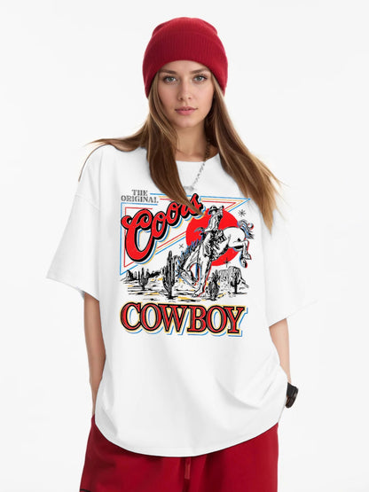 Women COWBOY Printed Casual Short Sleeve T-Shirt