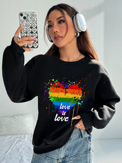 Women Rainbow Heart Print Long Sleeve Sweatshirt