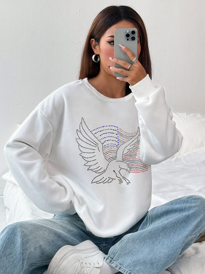 Women American Flag and Eagle Print Casual Long Sleeve Sweatshirt