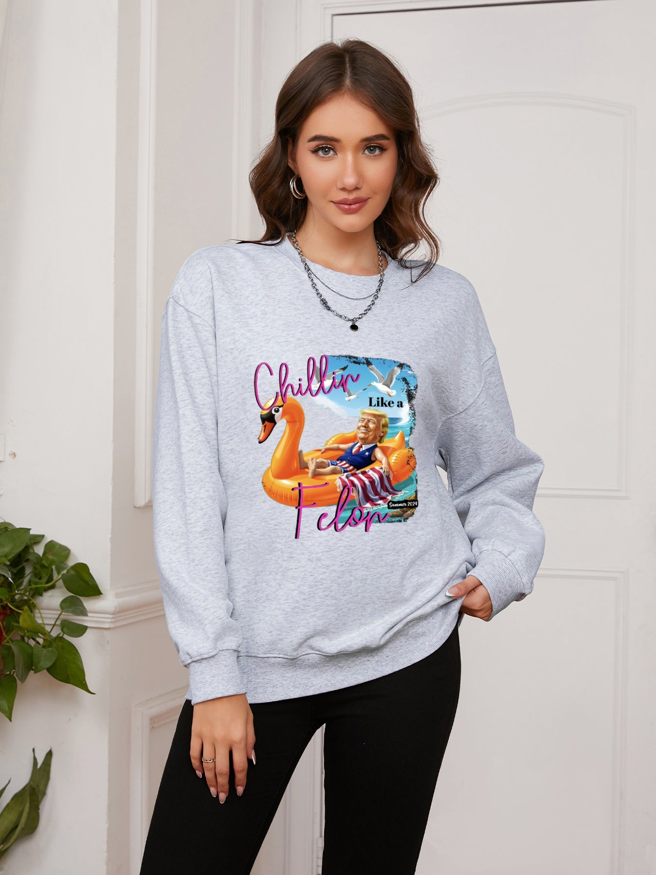 Women Duckling Swim Ring Printed Casual Sweatshirt