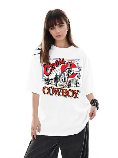 Women COWBOY Printed Casual Short Sleeve T-Shirt