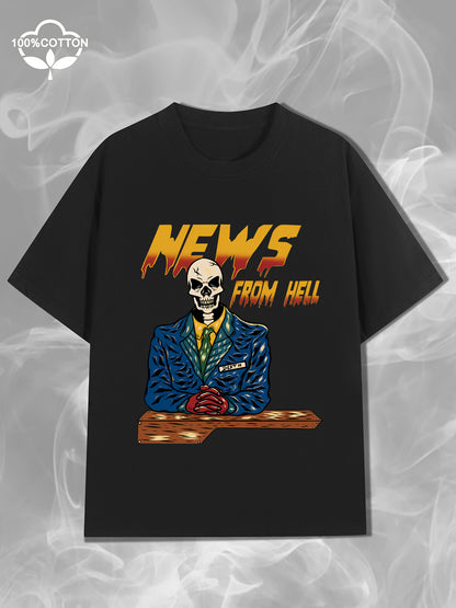 Women's News From Hell News Anchor Skull Print Loose Casual Short Sleeve T-Shirt