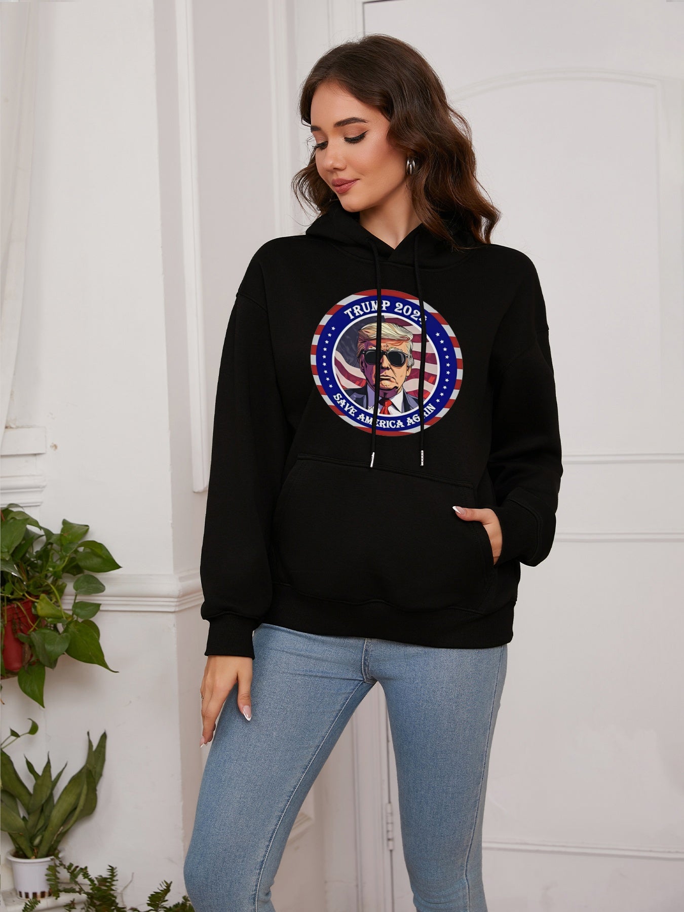 Women Trump 2024 Save America Again Print Casual Hoodie