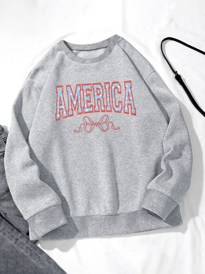 Women America Letter Printed Casual Temperament Sweatshirt