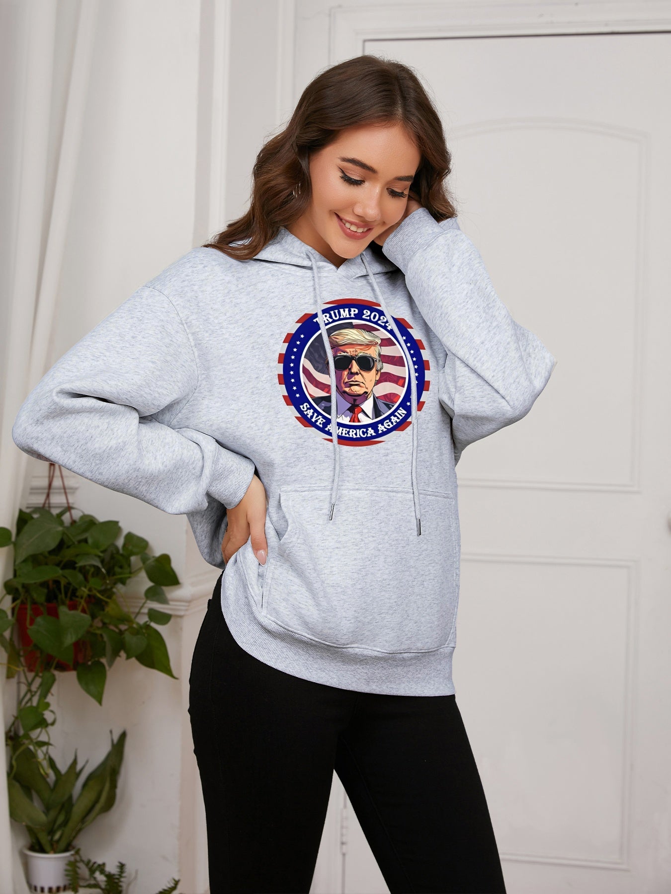 Women Trump 2024 Save America Again Print Casual Hoodie