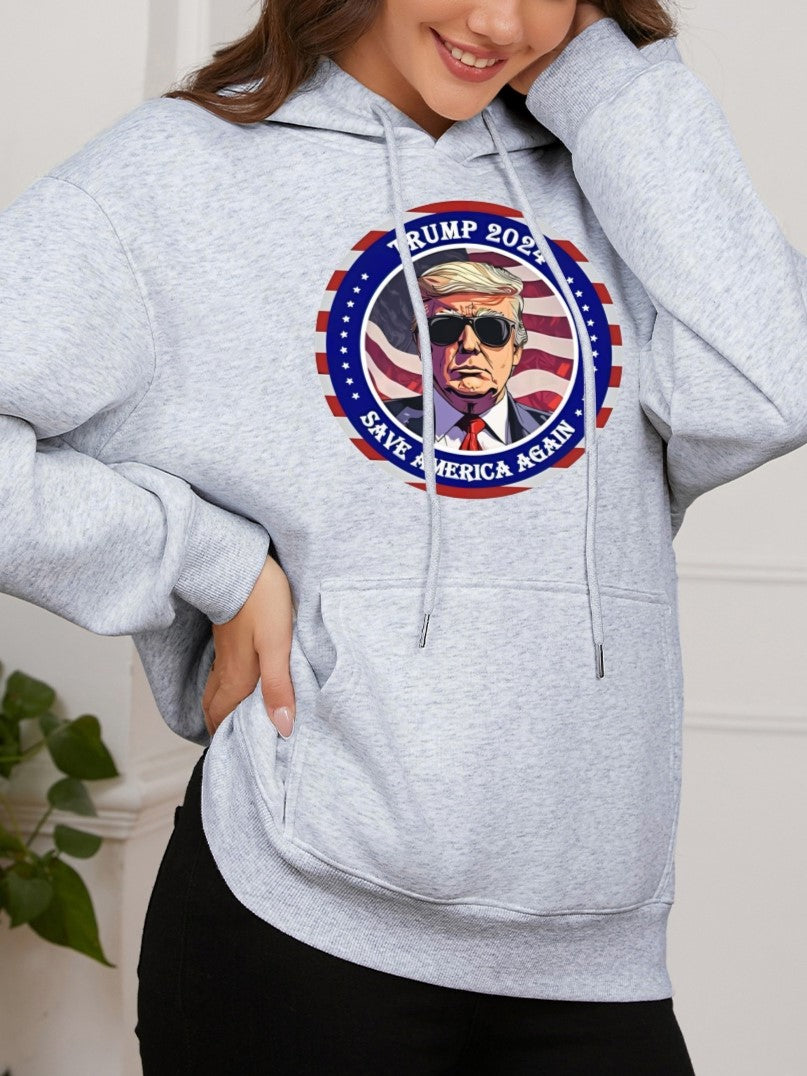 Women Trump 2024 Save America Again Print Casual Hoodie