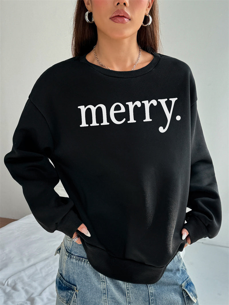 Women Merry Letter Printed Pullover Sweatshirts