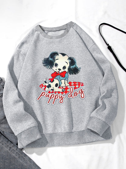 Women Cute Spotted Puppy Print Casual Sweatshirt