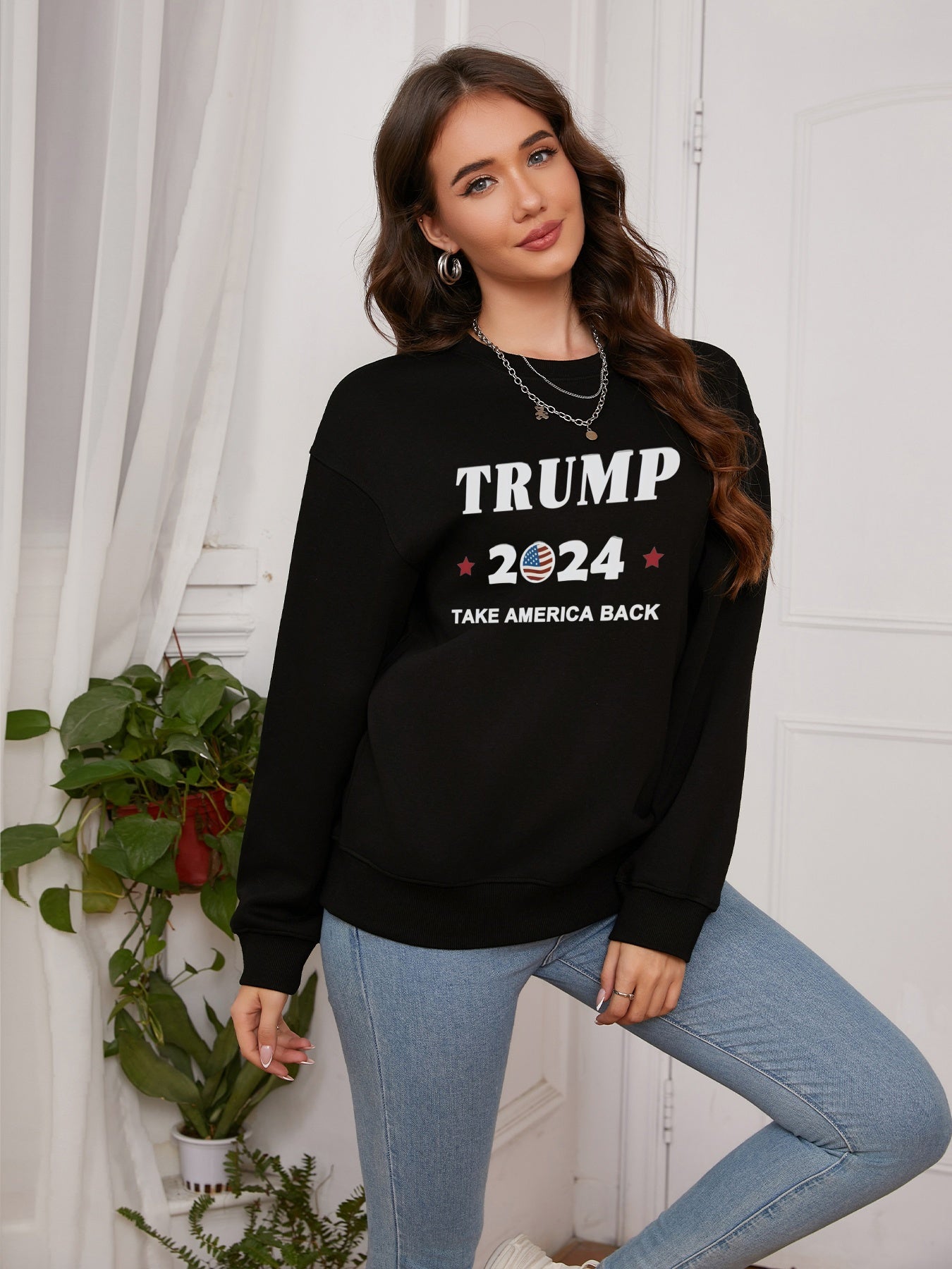 Women Trump 2024 Take American Back Print Casaul Sweatshirt