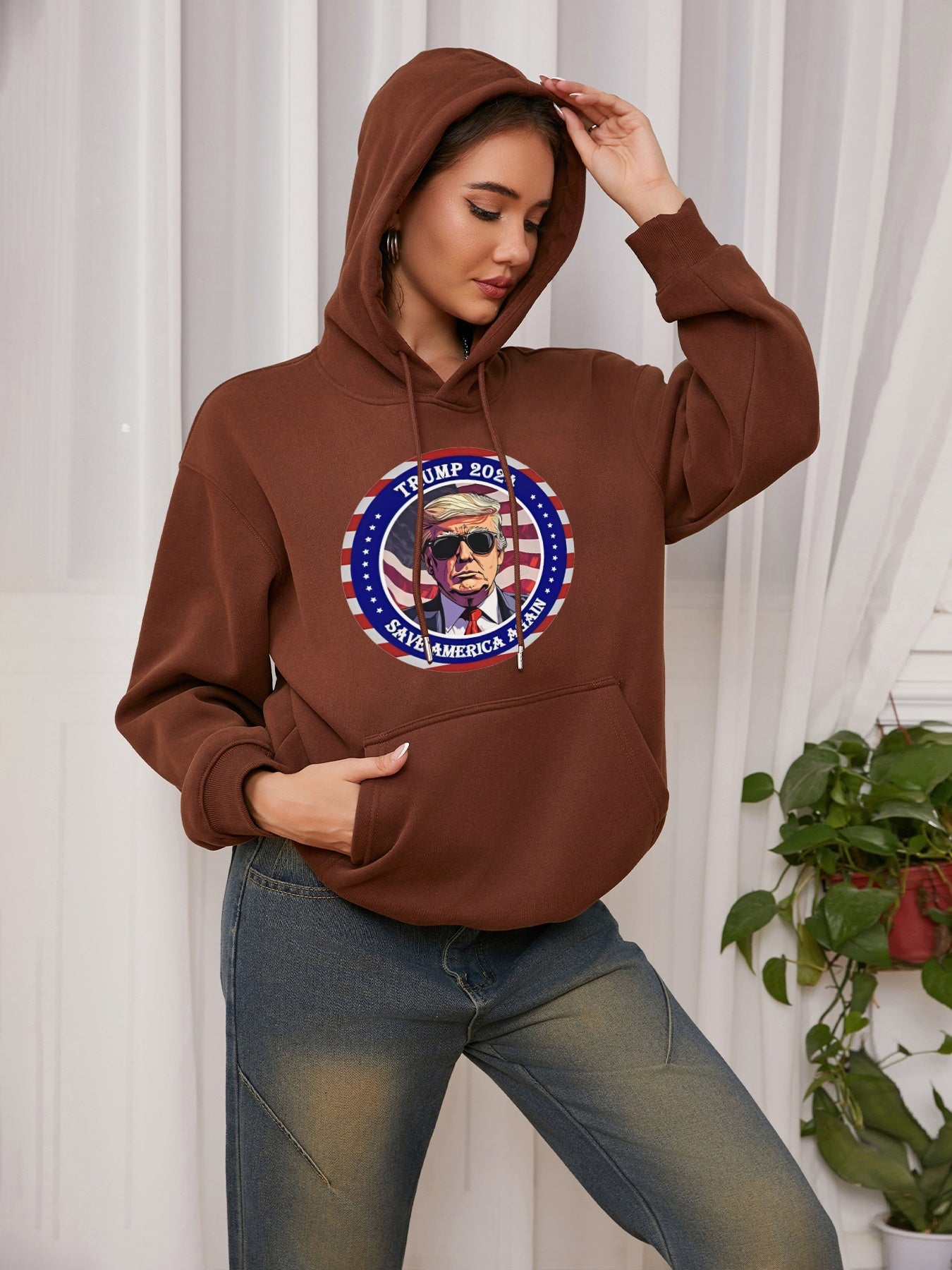 Women Trump 2024 Save America Again Print Casual Hoodie