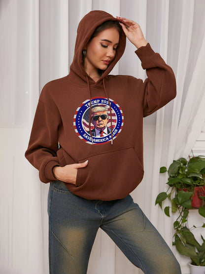 Women Trump 2024 Save America Again Print Casual Hoodie