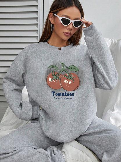 Women Tomato Print Casual Sweatshirt