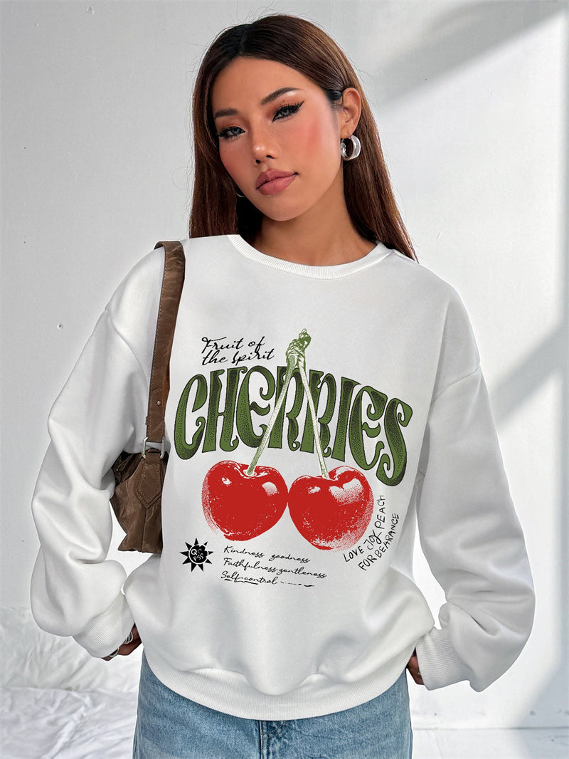 Women Cherry Print Casual Sweatshirt