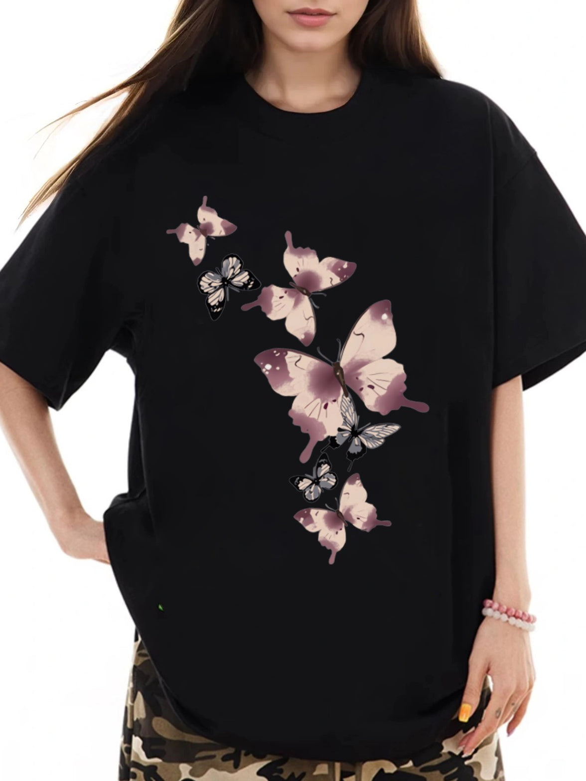 Women Butterfly Print Casual Short Sleeve T-Shirt