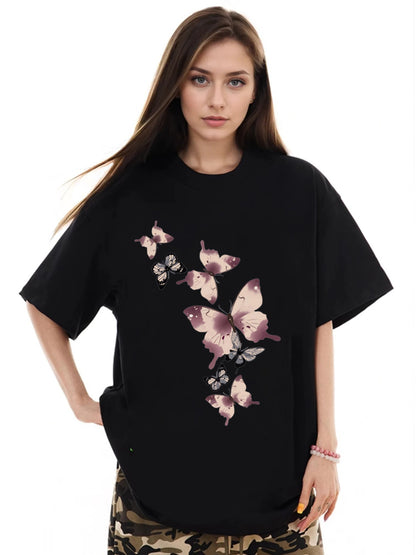 Women Butterfly Print Casual Short Sleeve T-Shirt