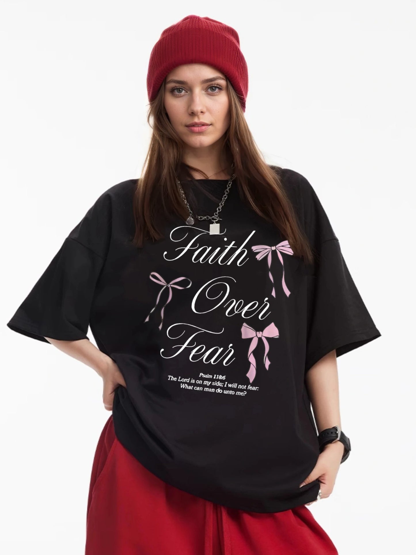 Women Faith Over Fear Printed Casual Short Sleeve T-Shirt