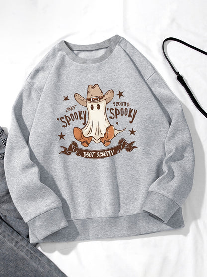 Women Cowboy Spooky Print Casual Sweatshirt