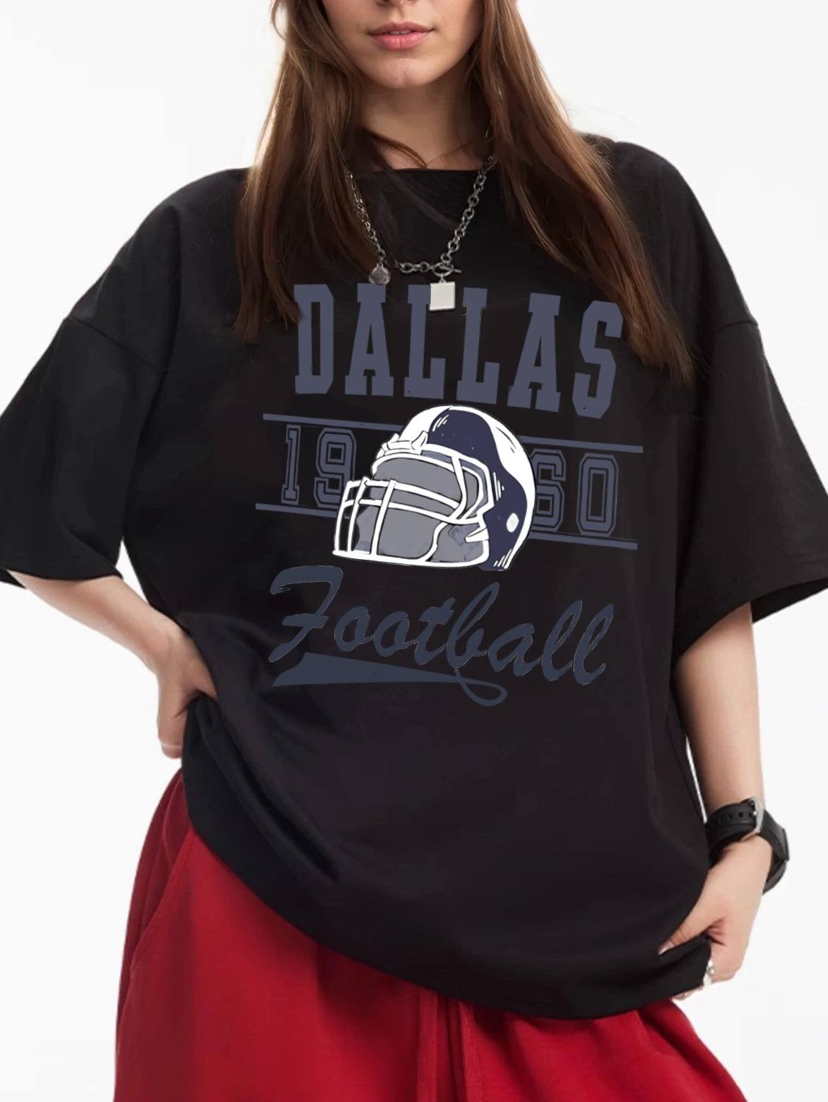 Women Football Helmet Printed Casual Short Sleeve T-Shirt