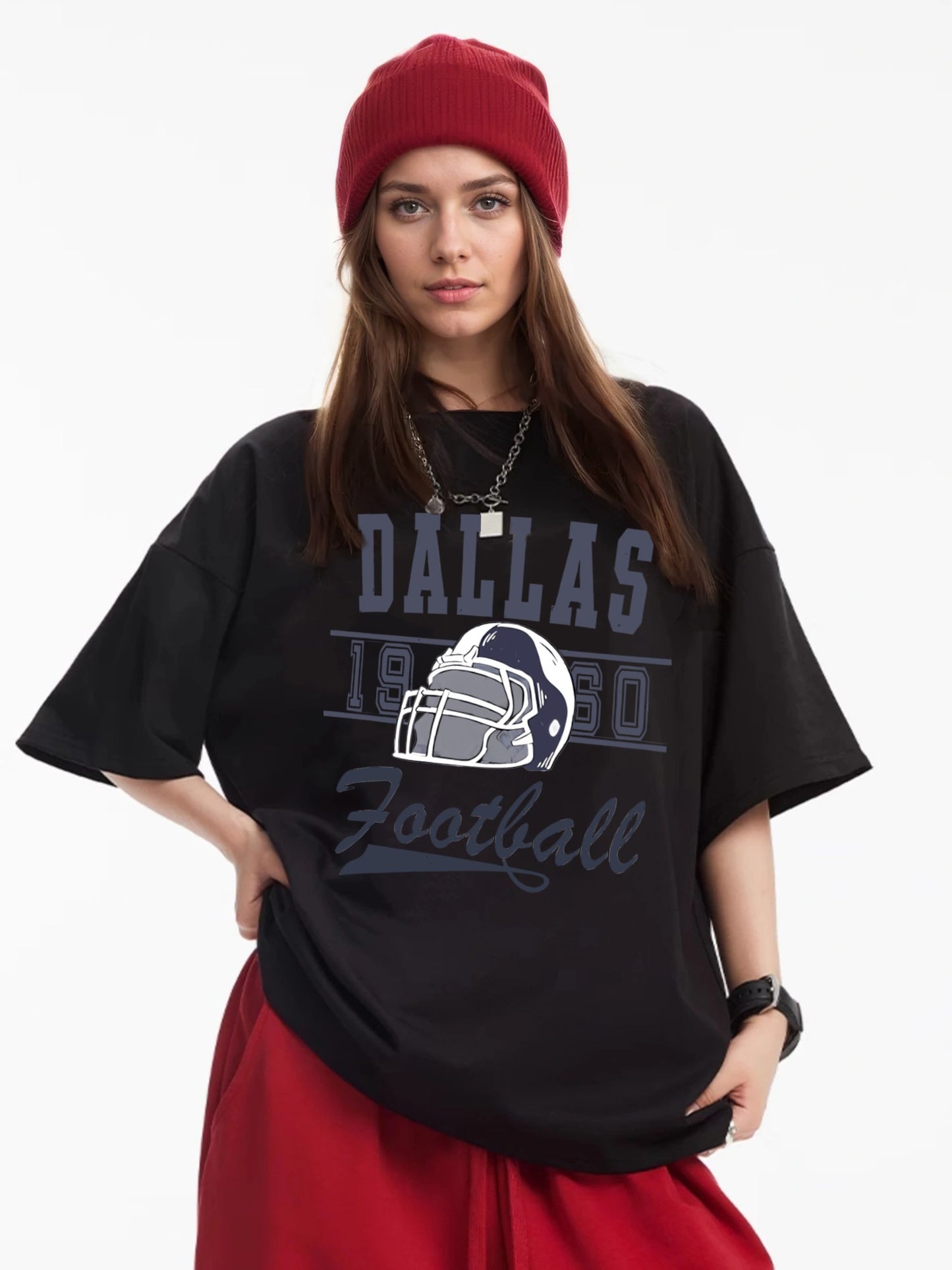 Women Football Helmet Printed Casual Short Sleeve T-Shirt