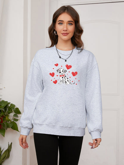 Women Dalmatian & Heart Print Casual Sweatshirt