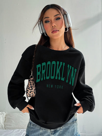 Women Brooklyn Letter Printed Oversized Sweatshirts Casual Pullovers