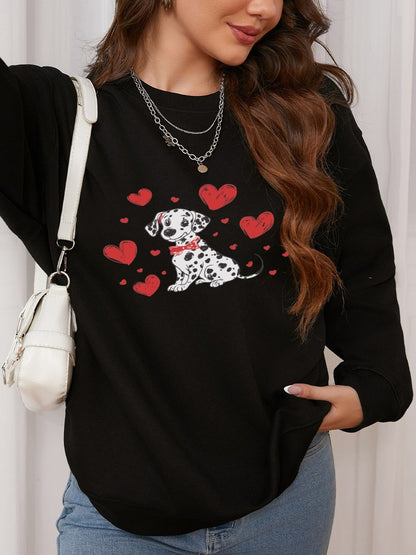 Women Dalmatian & Heart Print Casual Sweatshirt