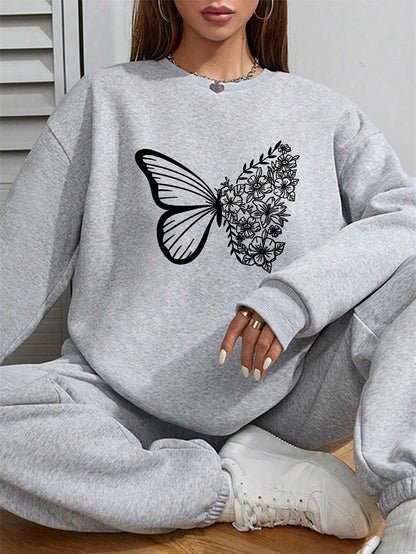 Women Butterfly Printed Oversized Sweatshirts Casual Pullovers