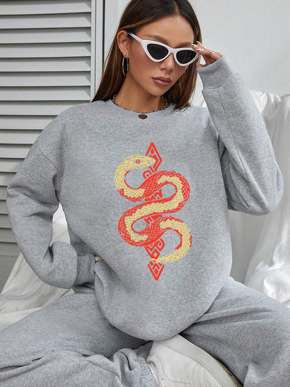 Women Totem Snake Printed Casual Sweatshirt