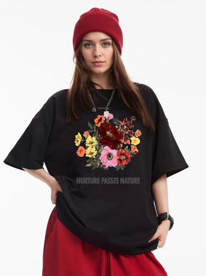 Women Nurture Passes Nature Flower Print Casual T-Shirt