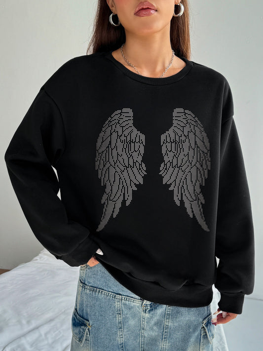 Women White Wings Printed Casual Sweatshirt