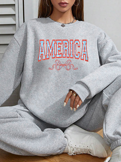 Women America Letter Printed Casual Temperament Sweatshirt