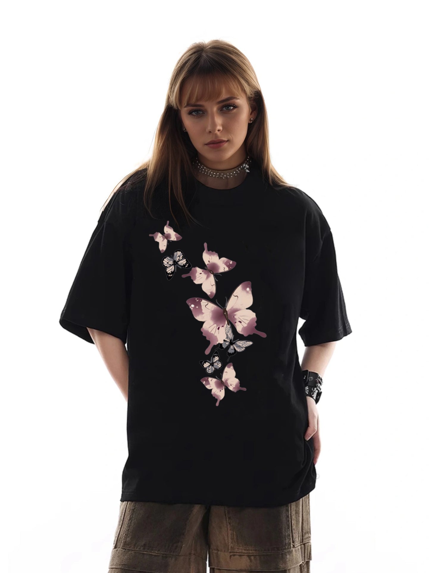 Women Butterfly Print Casual Short Sleeve T-Shirt