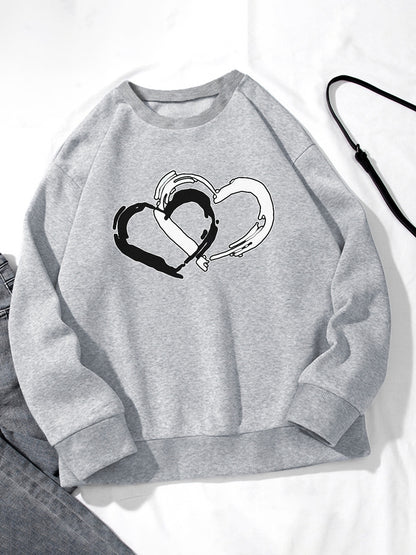 Women Heart Printed Long Sleeve Casual Pullover