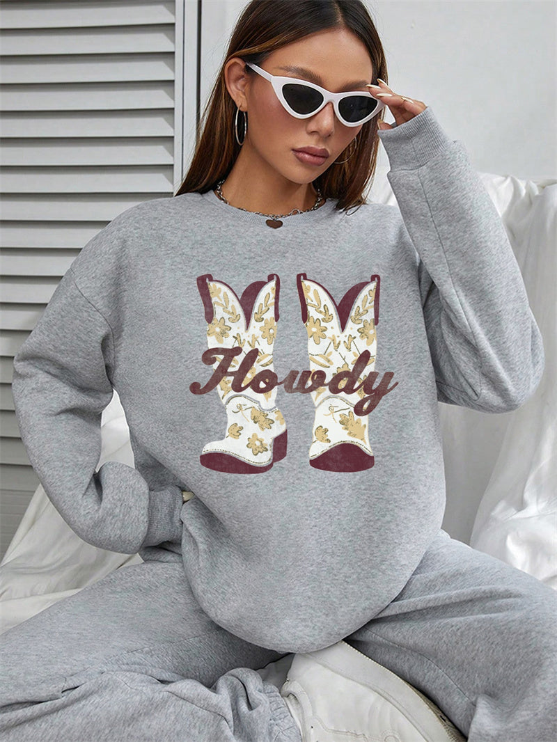 Women HOWDY Boots Print Casual Sweatshirt