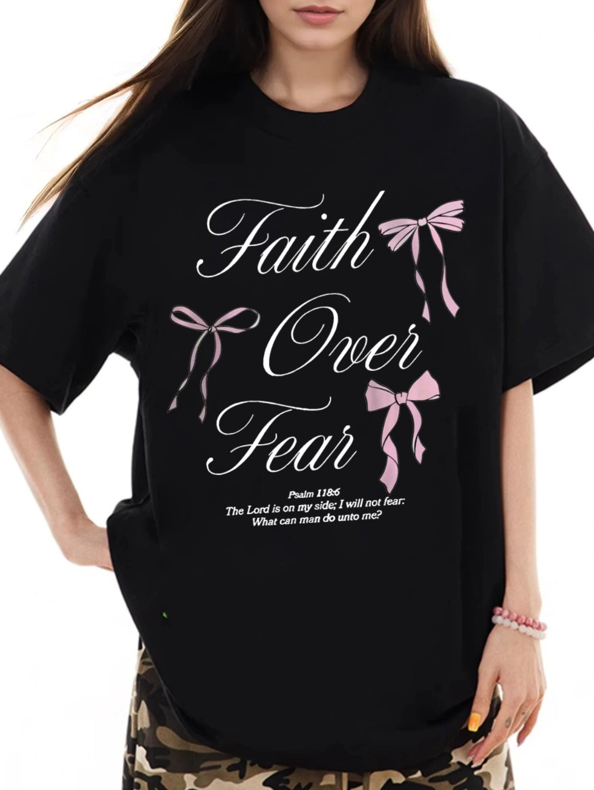 Women Faith Over Fear Printed Casual Short Sleeve T-Shirt