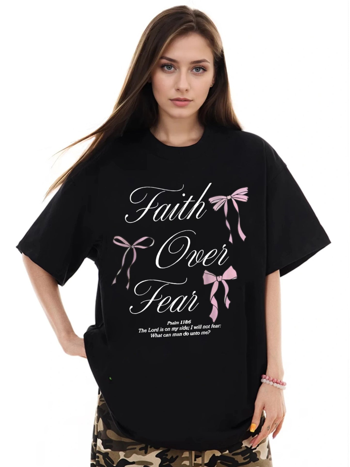 Women Faith Over Fear Printed Casual Short Sleeve T-Shirt