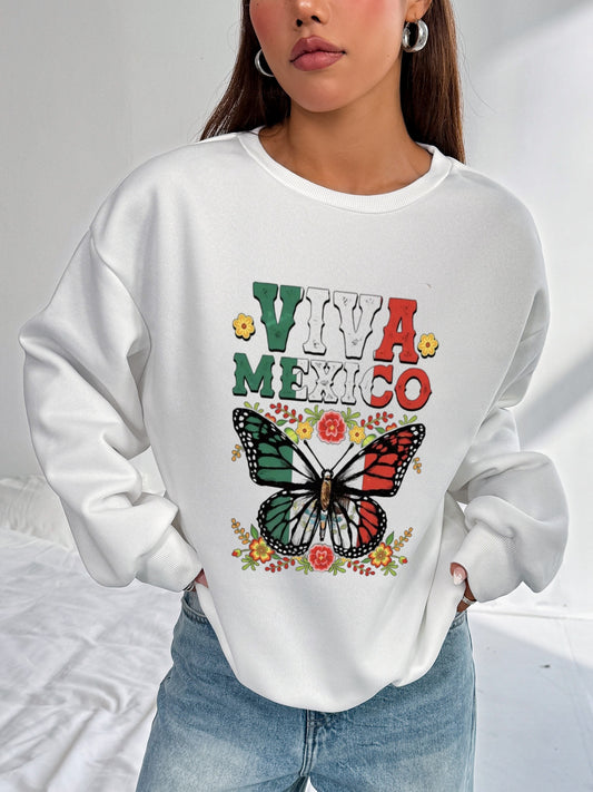 Women Viva Mexico Floral and Butterfly Print Casual Sweatshirt