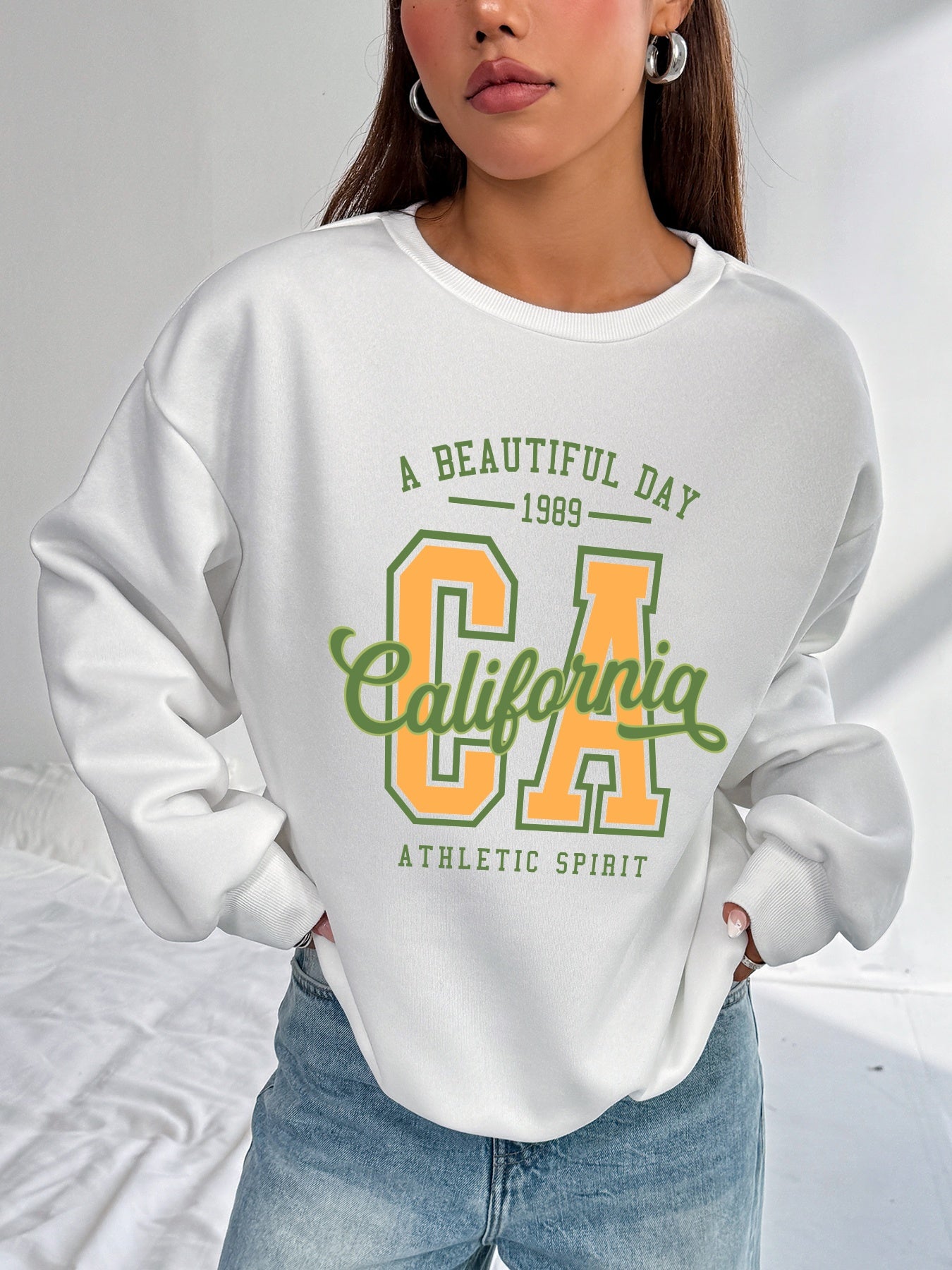 Women CA California Printed Long Sleeve Casual Pullover