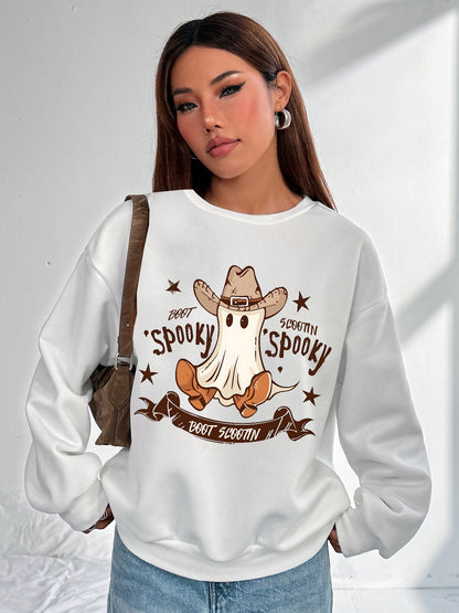 Women Cowboy Spooky Print Casual Sweatshirt