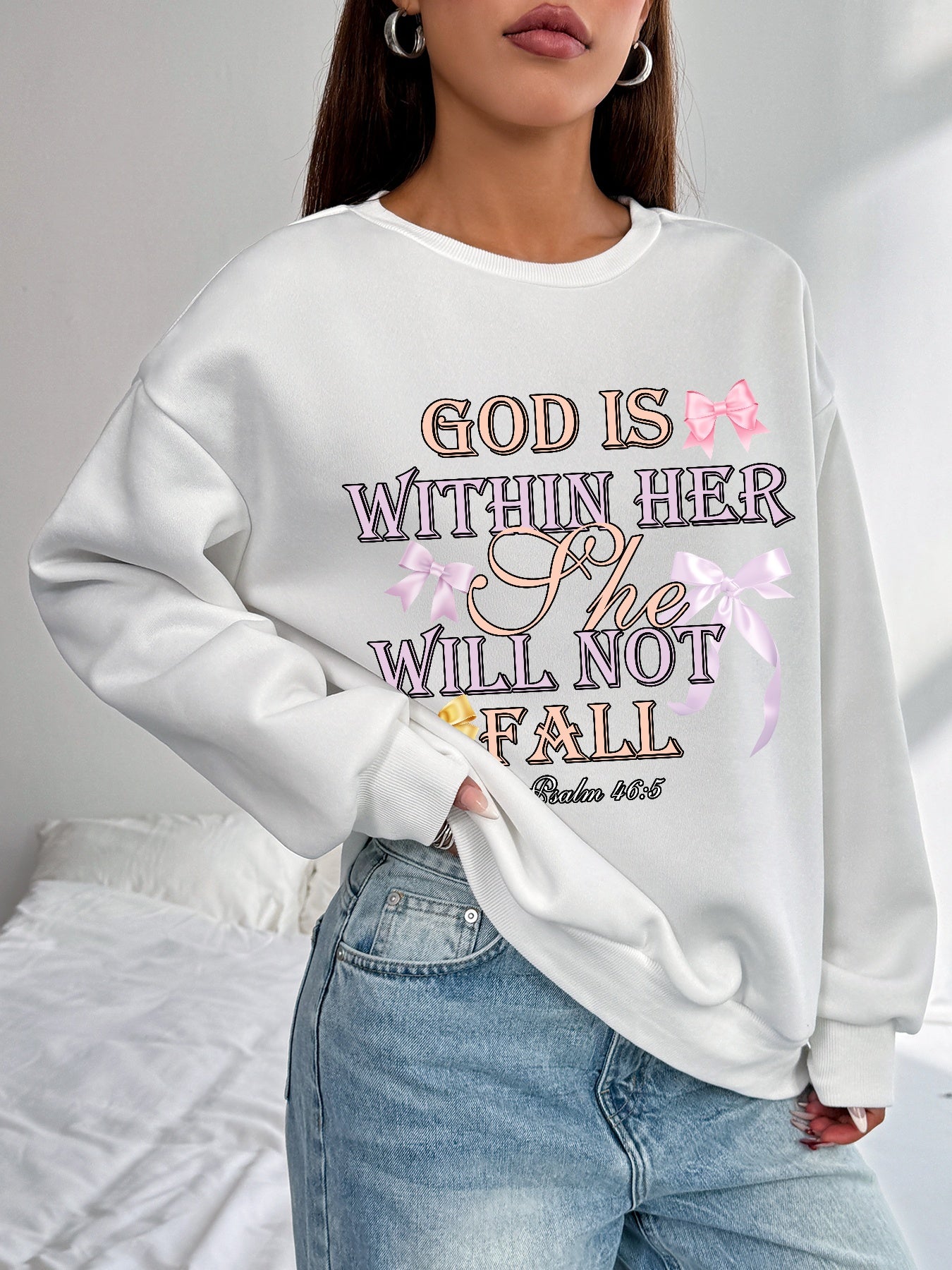 Women GOD IS WITHIN HER SHE WILL NOT FALL Printed Casual Sweatshirt