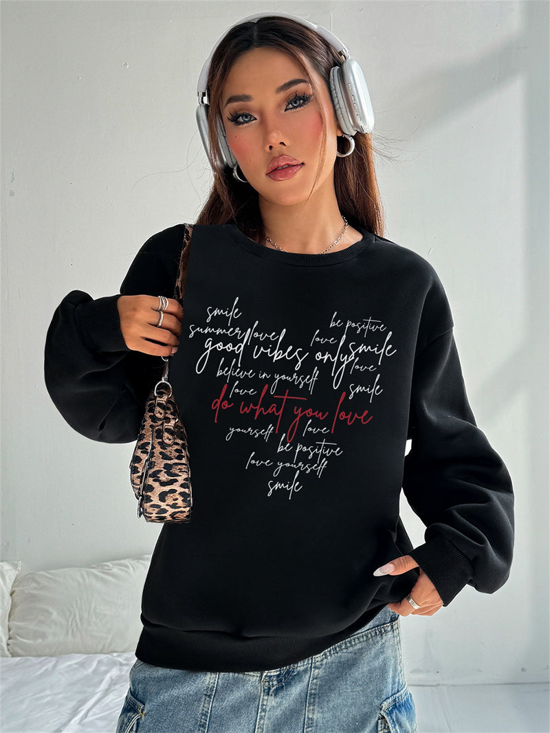 Women English Letter Printed Heart Shape Sweatshirt