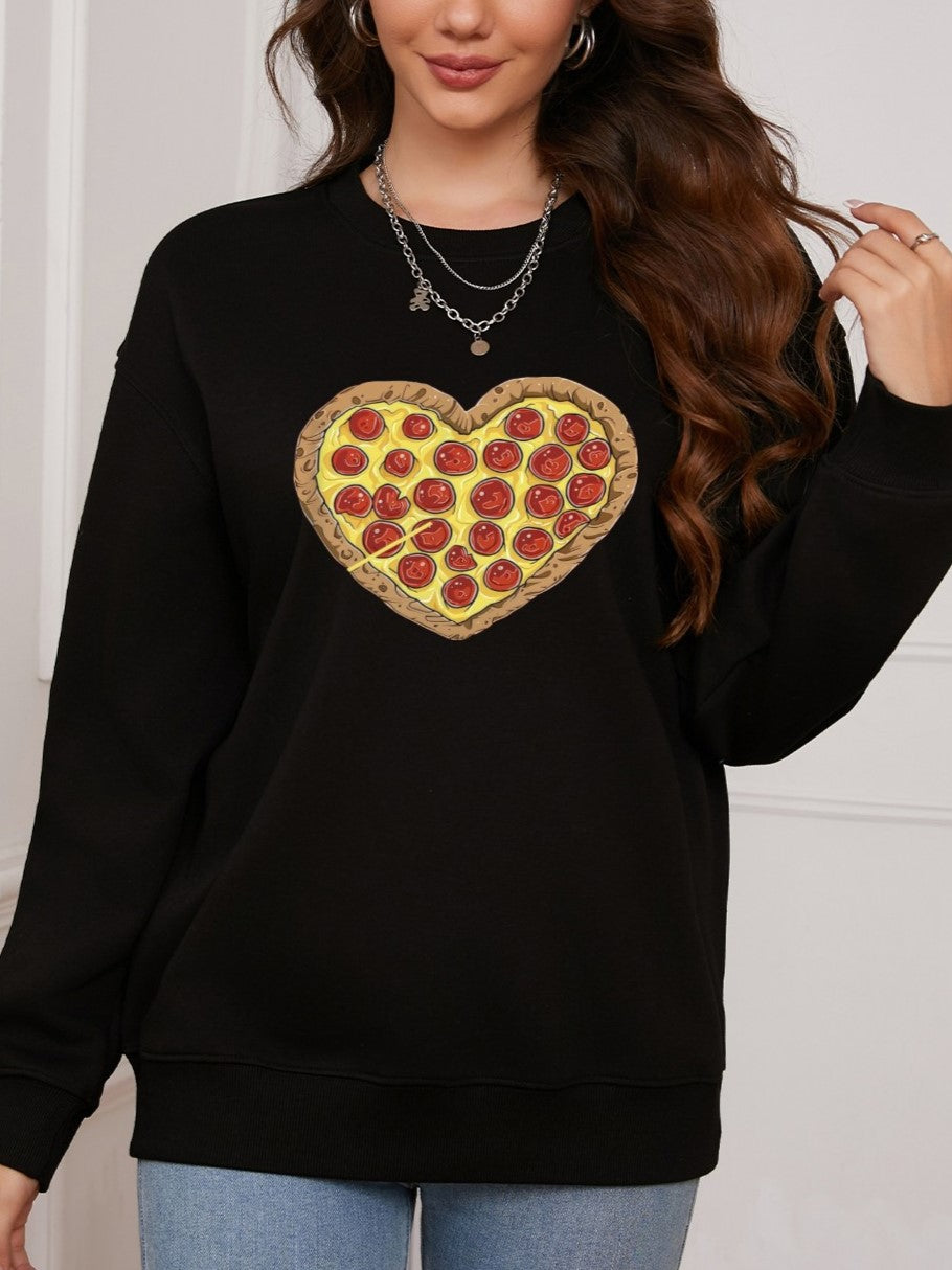 Women Pizza Lover Pizza Heart Print Casual Sweatshirt