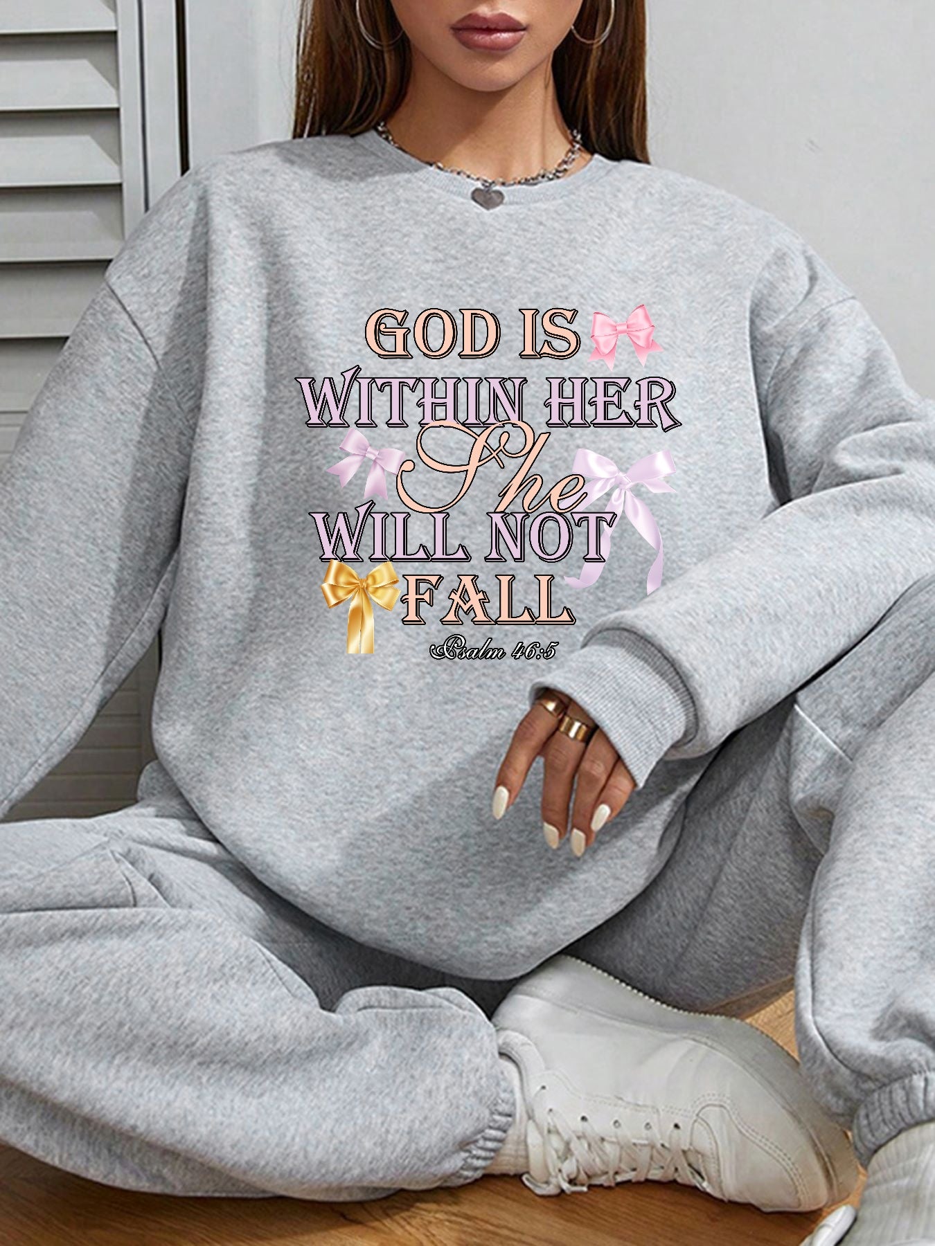 Women GOD IS WITHIN HER SHE WILL NOT FALL Printed Casual Sweatshirt