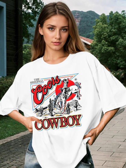 Women COWBOY Printed Casual Short Sleeve T-Shirt