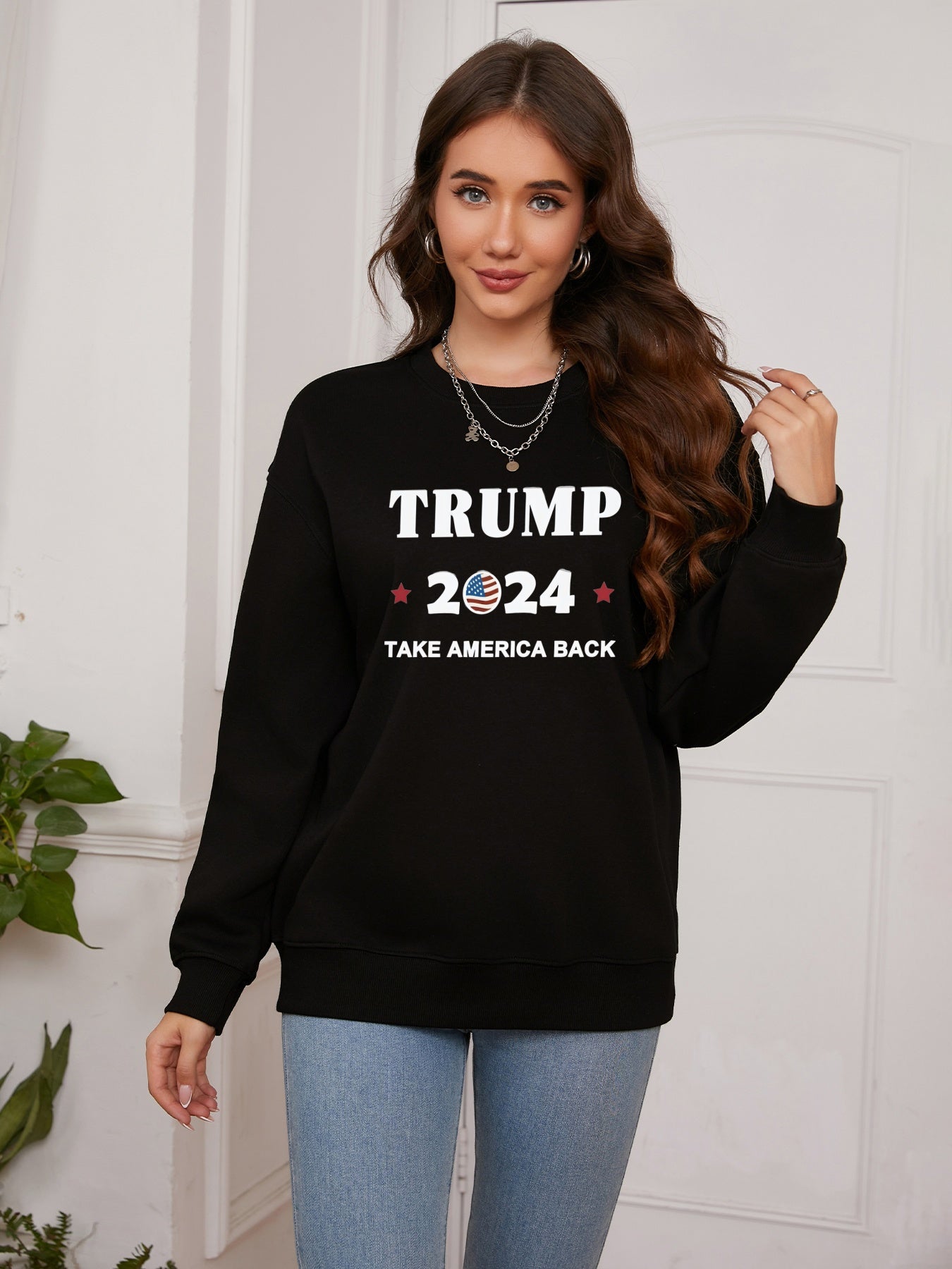 Women Trump 2024 Take American Back Print Casaul Sweatshirt