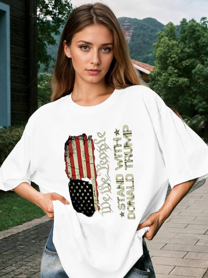 Women Stand With Trump and American Flag Print Casual T-Shirt